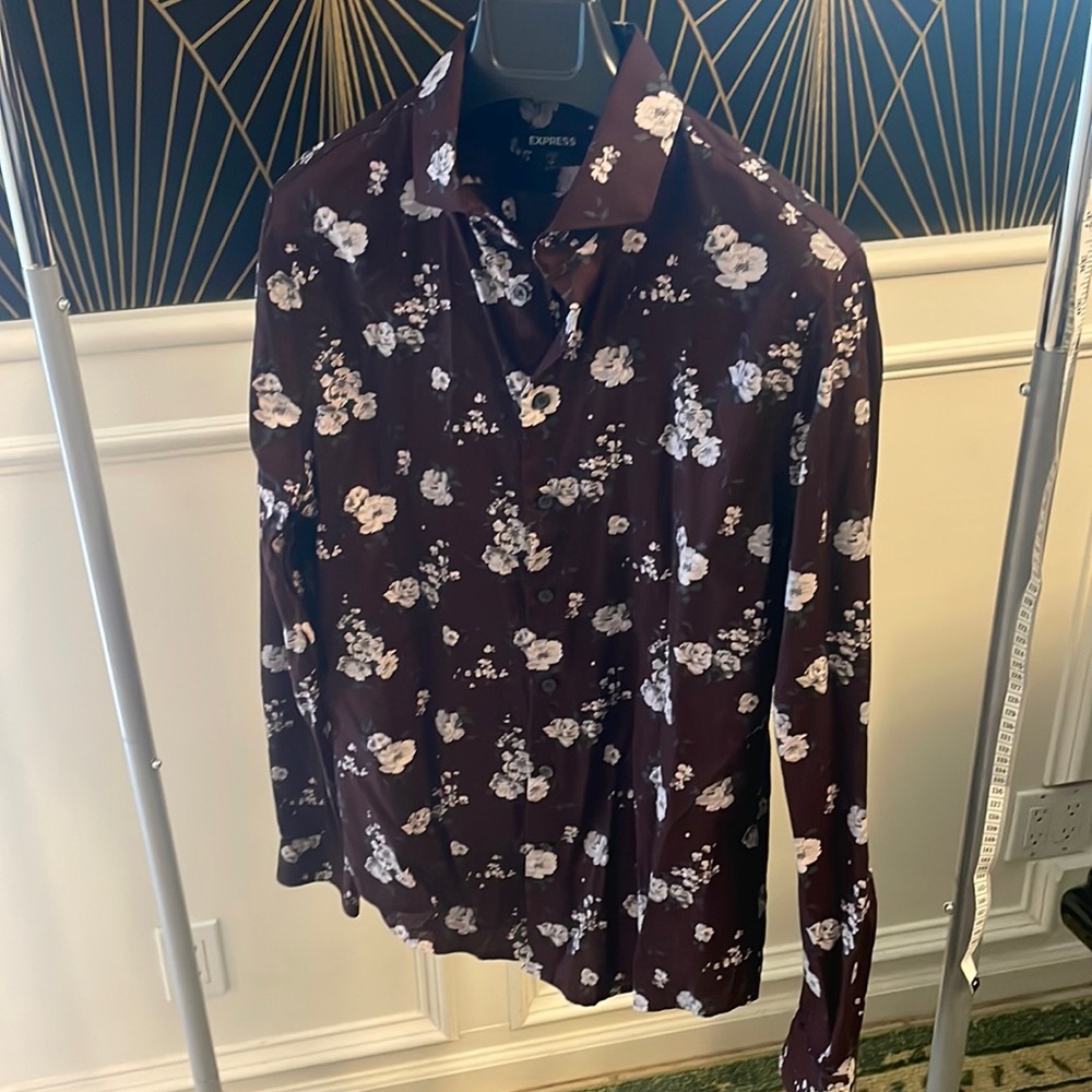 Express men’s floral print slim fit dress shirt